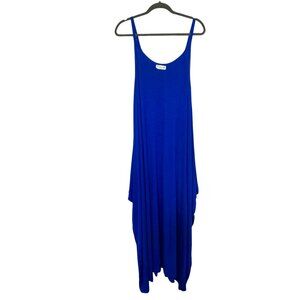 Urion Womens Royal Blue Spaghetti Strip Asymmetrical Maxi Dress/Coverup Size 2X